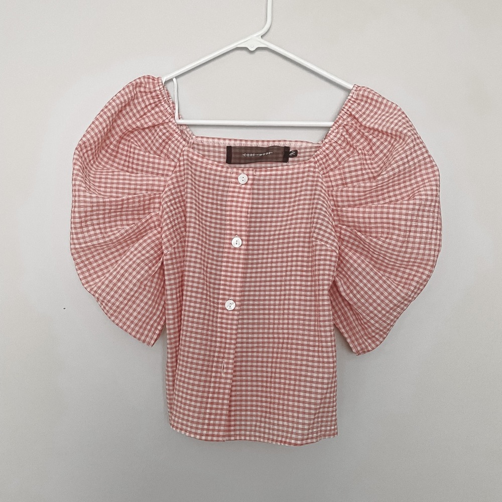 Code X Mode Gingham Puff Sleeve Blouse